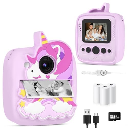 Kids Camera Instant Print, Christmas Birthday Gifts for Gils Age 3-8, 48MP &1080P Children Camera with Silicone Cover, Portable Toy Instant Camera for Kids 3 4 5 6 7 8 9 10 Year Old Girls - Image 1