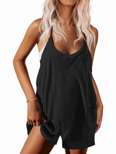 Ekouaer Rompers for Women Summer Casual Sleeveless Spaghetti Strap Shorts Overalls Jumpsuits Beach Outfits with Pockets Black M - Image 1