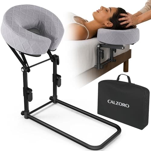 CALZORO Massage Headrest for Bed, Height Adjustable Massage Face Cradle At Home, Bed Massage Head Holder with Soft 5-Second Slow Rebound Face-Down Support Pillow, Headrest Bracket 180° Rotatable,Grey - Image 1
