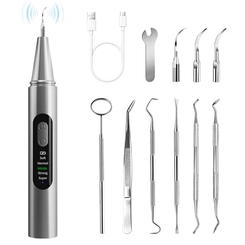 Plaque Remover for Teeth - Teeth Cleaning Kit Tartar Remover for Teeth with LED Light & 5 Adjustable Modes, USB C Rechargeable, 4 Replaceable Heads&6 Dental Tools, IPX7 Waterproof for Home Use - Image 1