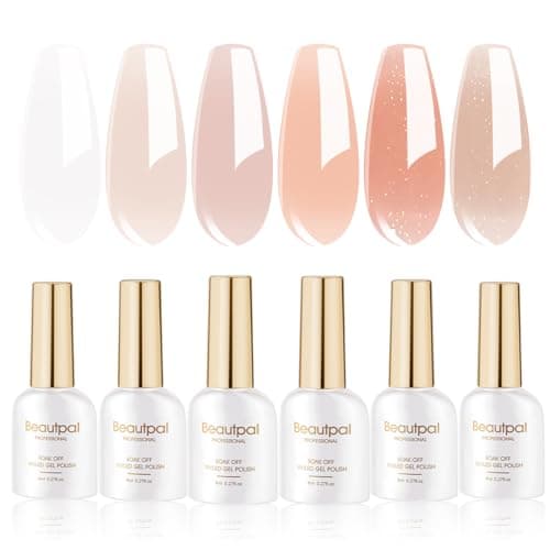 Larvall Beautpal Jelly Gel Polish Sheer Pink Crystal Transparent Milky White Nude Sheer Gel Nail Polish Kit for Salon Gel Manicure and Nail Art Collection Gift Set 8ML 6PCS - Image 1