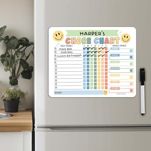 Hadley Designs Magnetic Chore Chart for Kids – Reward Chart for Kids, Dry Erase Responsibility Board for Children at Home, Fridge Behavior Tracker for Daily & Weekly Tasks, Green Toddler Chore Board - Image 1