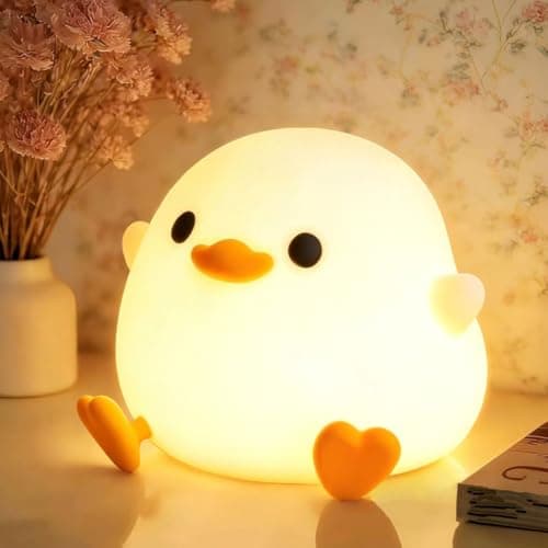 YR YRHH-PET Duck Cute Lamp, Squishy Dodo Duck Kids Night Light, Dimmable Bedside Light, Baby Nursery Touch Animal Silicone Nightlight, Boy Girl College White Elephant Gift, Desk Decor Bean Ducky Stuff - Image 1