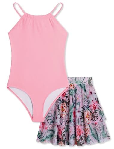 Seanrui Girls Swimsuit Size 6 One Piece Tankini Bathing Suits Cute Kids Swimwear with Mesh Cover Up Skirt - Image 1