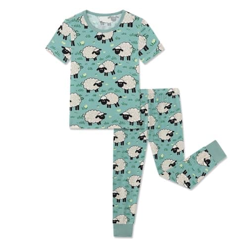 NewSeed Kids 2-Piece So Soft 2-Piece Playtime Set – Short Sleeve Crew Neck Top with Matching Leggings, Little to Big Kids (Cute Little Sheep, 4-5Y) - Image 1