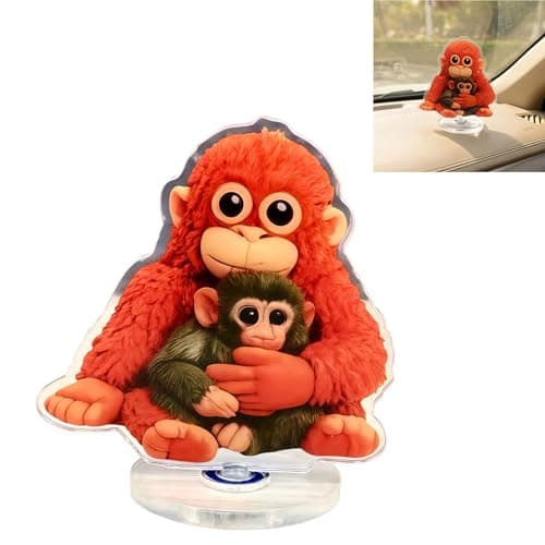 Yszbiay Protect Punch Monkey Rotating Acrylic Display Plaque of Cute Monkey Toy for Desktop,Car Accessories and Gift,Rotatable, with Base (Beown) (Yellow) - Image 1