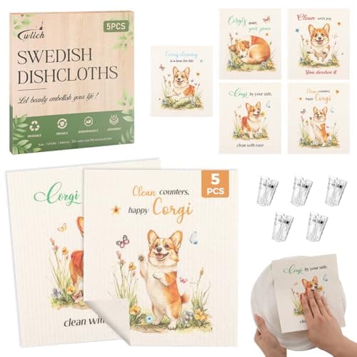 wlich 5PCS Swedish Dishcloths for Kitchen, Reusable Dish Rags for Washing Dishes with Clips, Non-Scratch Kitchen Towels and Dishcloths Sets, Washable Swedish Dish Cloths, No Odor(Dog) - Image 1