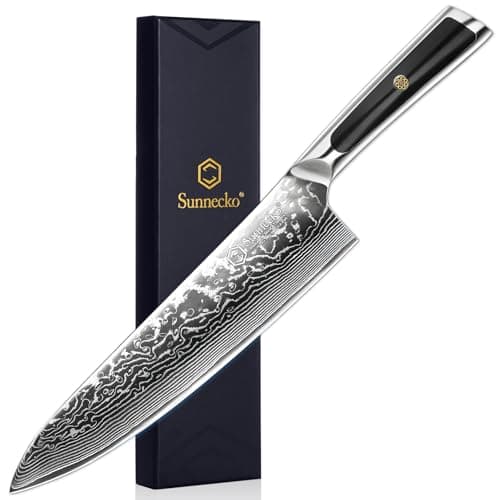 Sunnecko 8 Inch Japanese Damascus Chef Knife - Ultra Sharp 10-12 Degree Edge VG10 67 Layers Kitchen Cooking Knives for Meat, Vegetable & Fruit, Full Tang Forged Blade, Premium Father Day Gift Box - Image 1