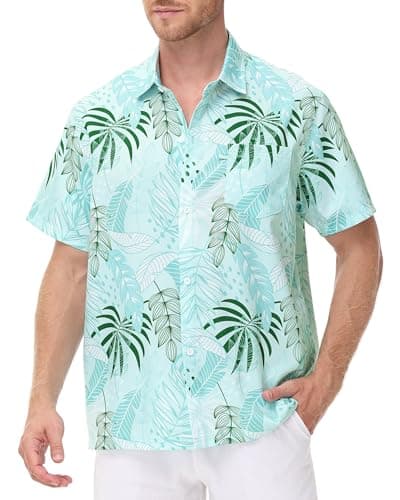 FISHEAL Men's Hawaiian Shirt Short Sleeves, Casual Hawaii Button Down Beach Tropical Shirts for Mens Summer Trip Vacation - Image 1