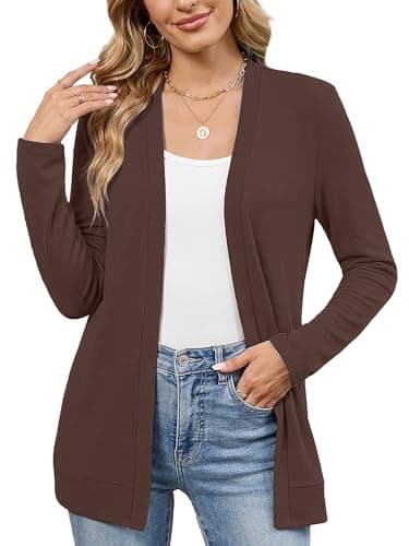 Heymoments Summer Sweaters for Women Lightweight Cardigan Coffee X-Large Open FrontLong Sleeve Loose V Neck Ladies Shrugs Causal Girls Bolero Soft Spring Fall Winter Tops Knitted Coat - Image 1