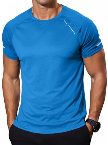 Comdecevis Mens Workout Shirts Dry Fit UPF 50+ Sun Shirts Short Sleeve Athletic Gym Clothes for Men M(34) Royal Blue - Image 1