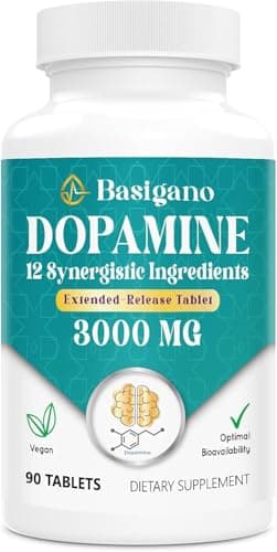 Basigano Dopamine Supplement for Women & Men with Ashwagandha, L-Theanine & Magnesium, Vegan Extended-Release 90 Tablets, Pack of 1