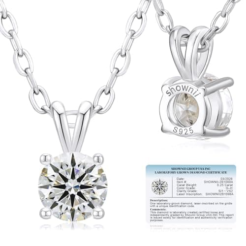 SHOWNII Diamond Necklace Graduation Certified LAB GROWN Round Diamond Solitaire Necklaces for Women 0.25 CT 10K Gold Plated Sterling Silver 4 Prong Solitaire Pendant Jewelry (G-H Color, SI1-VS2 Clarity) - Image 1