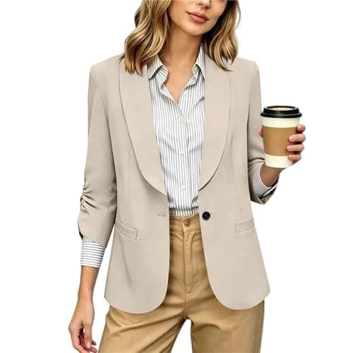 Blazers for Women Business Casual, 2026 Summer Trendy Womens Lapel Collar 3/4 Sleeve Lightweight Blazers Slim Fit Open Front Work Office Suit Jackets Blazer with Pockets 02# Beige XL - Image 1