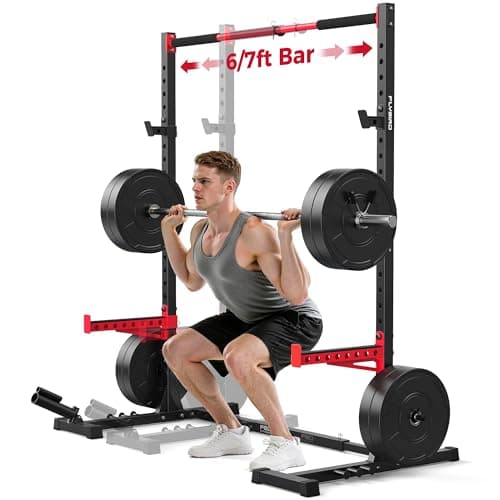 FLYBIRD SR1 Squat Rack with Pull-Up Bar, Multi-Functional Power Rack for Home Gym, 22 Safety Position Height & Adjustable Width for 6/7ft Barbells, Includes Extended J-Hooks & Landmine Attachment - Image 1