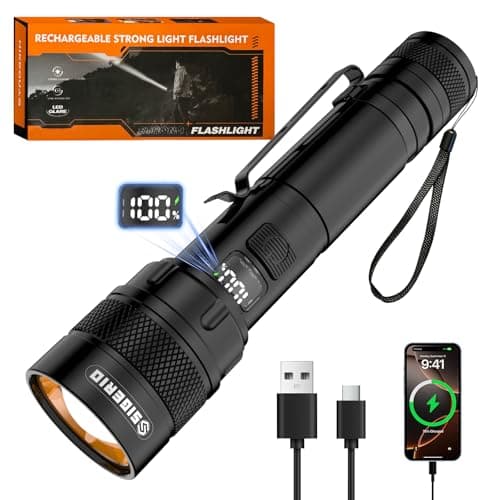 Sigerio Rechargeable Flashlight High Lumens, Super Bright LED Flash Light with 4 Lighting Modes, LCD Power Display, IP54 USB-C Handheld linternas with Metal Clip for Home Emergencies Camping and Work - Image 1