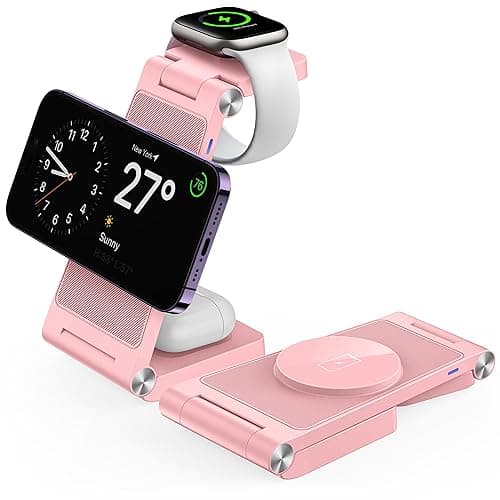 GEJIUCAI Magnetic Wireless Charger Stand, 3 in 1 Foldable Wireless Charging Station, Travel Charger for Multiple Devices for iPhone 16 15 14 13 12 Series, Apple Watch Ultra/SE/9/8/7/6/5/4/3/2, AirPods