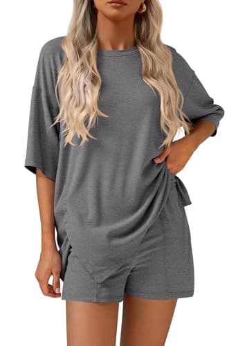 KIRUNDO 2 Piece Sets for Women Summer Lounge Sets Casual Oversized Tshirts Shorts Matching Airport Travel Outfits Postpartum(Dark Grey, XX-Large) - Image 1