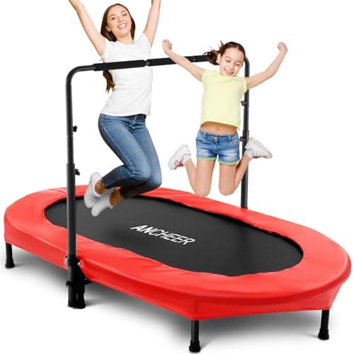 ANCHEER Trampoline for Kids, Toddler Trampoline Indoor Sports and Outdoor Games 56" Kids Rebounder 220LBS Capacity with Adjustable Safety Handrail Foldable Jumper for Boys and Girls (ASTM Certified) - Image 1