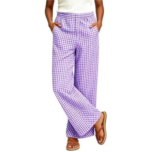 Gingham Pants Women 2026 Business Casual Purple Small - Image 1