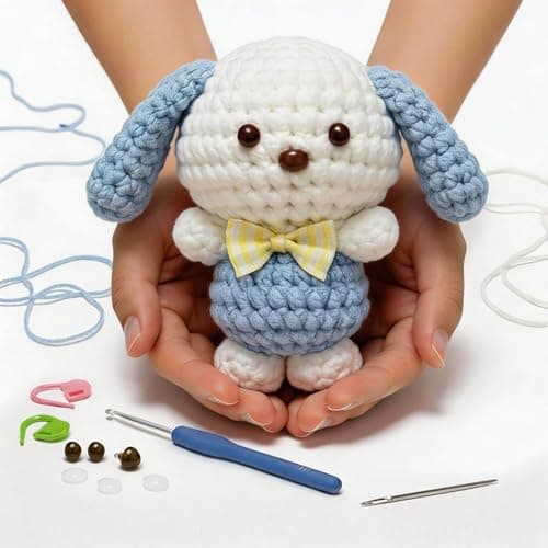 BUNUKY Crochet Kit for Complete Beginners - DIY Starter Kit to Make a Cute Puppy | Step-by-Step Video Tutorials for Easy Learning | Creative Craft Gift for Christmas, Adults, Teens (Sky Pup) - Image 1