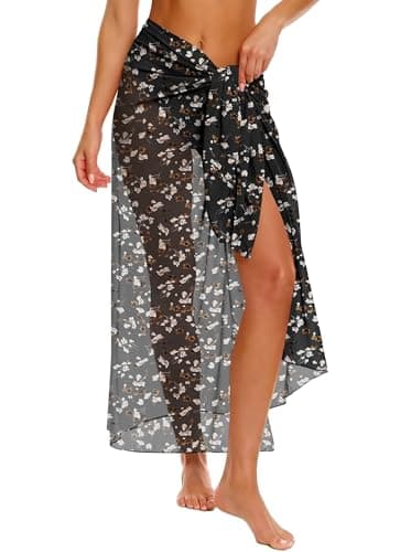 ANRABESS Women Sarong Wraps Swimsuit Coverup Long Sheer Swimwear Bathing Suit Cover Ups Skirt 2026 Beach Vacation Clothes Black Beige Floral - Image 1
