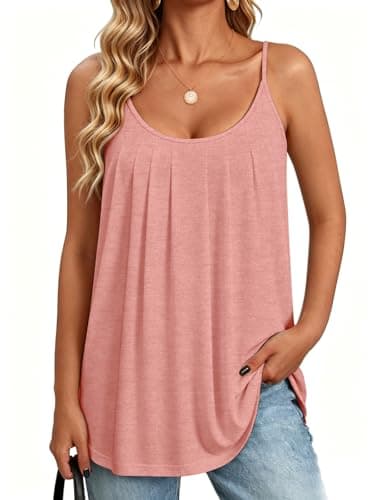 NORACORA Womens Tank Tops Flowy Summer Top Adjustable Spaghetti Straps Scoop Neck Sleeveless Loose Fit Pleated Camisole Shirts Coral 3XL - Image 1