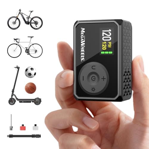 MEGAWHEELS Mini Bike Pump, Portable Bike Pump with Presta and Schrader Valve, 120PSI Bicycle Pump with Gauge, Auto Stop, Fast Inflation for City Bike, Road Bike, Mountain Bike - Image 1