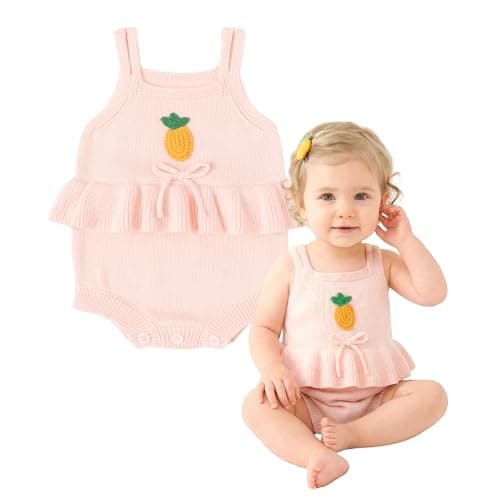 Simplee kids Baby Girl Knit Romper Sleeveless Ruffle Newborn Infant Overall Jumpsuit Pink 3-6 Months - Image 1