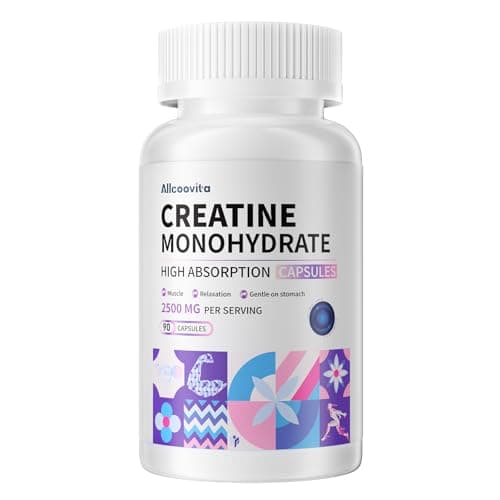 Allcoovita Creatine Monohydrate Capsules -3 Creatine Capsules per Serving, 2500mg, Gluten Free, 90 Capsules - Image 1