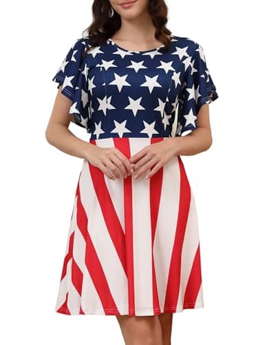 Aphratti Women's 4th of July Dress Flutter Sleeve Fun Stars Stripes Printed Dresses Patriotic American Flag Medium - Image 1