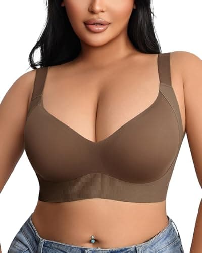 LIIJOO Women’s Wireless No-Underwire Full-Coverage T-Shirt Bra, Smooth Molded Cups, Wide Adjustable Straps, Back-Smoothing Side Panels, Hook-Eye Closure, Everyday Comfort(Chocolate Brown, S Size) - Image 1