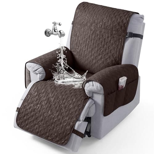 VANSOFY 100% Waterproof Recliner Chair Cover, Recliner Cover with Non-Slip Granule, Washable Reclining Chair with Pocket Furniture Protector for Kids, Pets(Chocolate, 25") - Image 1