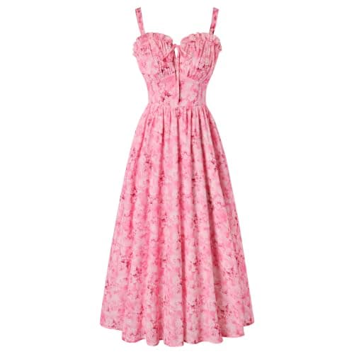 Scarlet Darkness Summer Dresses for Women 2026 Floral Corset Dress Long Milkmaid Dress with Pocket Pink Watercolor Floral XL - Image 1