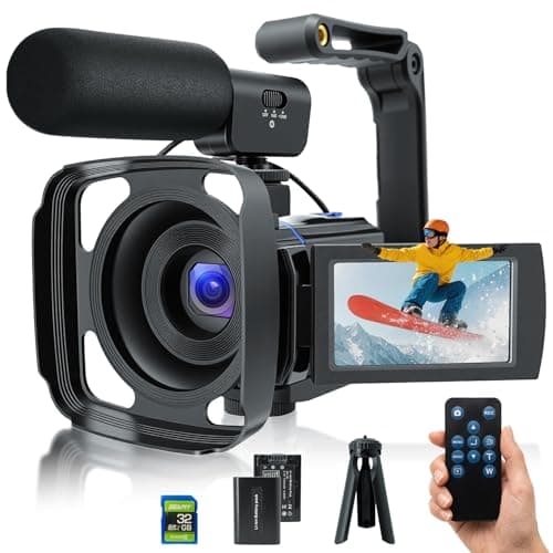 5K Video Camera Camcorder, UHD 64MP Vlogging Camera for Youtube with 3.0” 270° Rotatable Touchscreen, 16X Zoom Video Recorder with IR Night Vision/Microphone/Stabilizer/Lens Hood/2 Batteries/32GB Card - Image 1