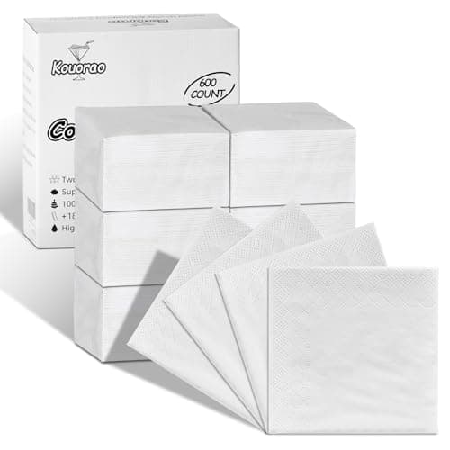 Kouorao White Cocktail Napkins - 600 Count Disposable Paper Napkins, 2-Ply 4.5 x 4.5 Inch Beverage Napkins Bulk for Dinner Wedding Bar Party and Everyday Use - Image 1