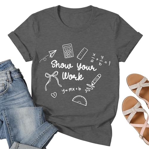 Cute Math Teacher Shirts for Women-Show Your Work Algebra Print Tee Funny Math T-Shirts Teacher Appreciation Short-Sleeve - Image 1