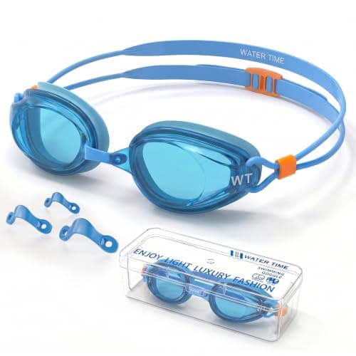 WATER TIME Kids Racing Swim Goggles, Anti-Fog UV Mirrored Lenses, Adjustable Dual Strap & 3 Nose Bridges, Watertight Seals for Youth Training Competition Ages 6-15 - Image 1
