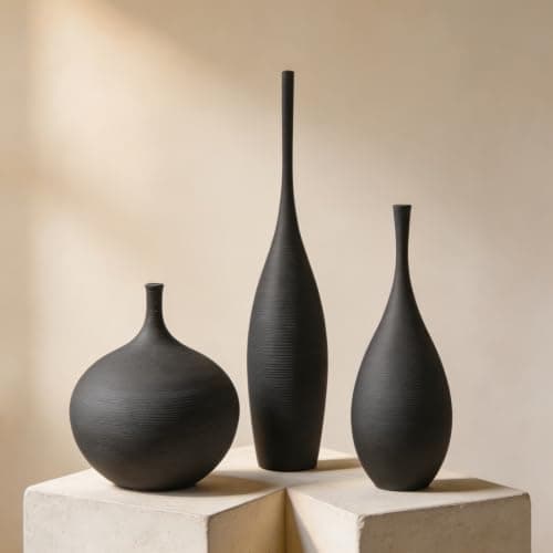 DecoVlog Black Ceramic Vases Set of 3, Modern Boho Vases for Centerpiece Decor, Matte Minimalist Decorative Vases for Home Decor, Living Room, Bookshelf, and Entryway Table Decor - Image 1