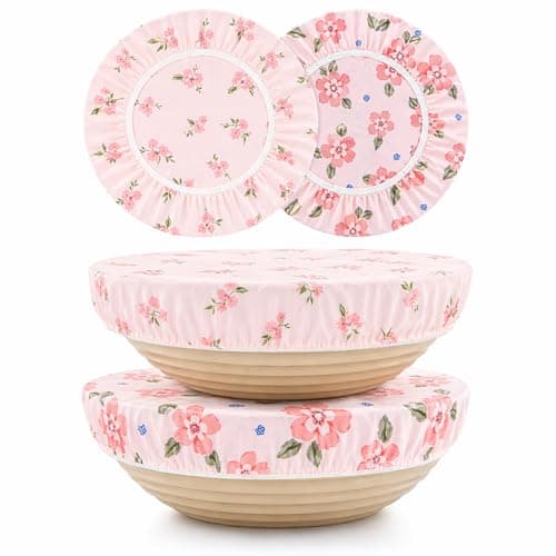 Sourdough Bowl Cover 12 Inch, Beeswax Bowl Covers for Bread Proofing, Reusable Cotton Food Covers for Mixing Bowls, Stretch Fit Covers for Dough Proofing, Kitchen Storage, 2 Pack - Image 1
