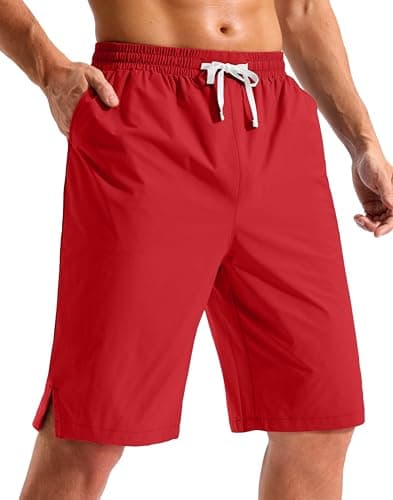 Pudolla Men's Swim Trunks 9"/11" Quick Dry Board Shorts Bathing Suits Beach Shorts for Men with Pockets - No Liner(Red 11 Inseam-S) - Image 1