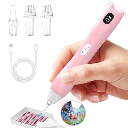 KOBAIBAN Electric Diamond Painting Pen with Light, Rechargeable Diamond Art Pens with Display Screen, 3 Suction Modes, Cordless Vacuum Pen for Diamond Painting, Adults DIY Crafts, Cat Ear Design - Image 1