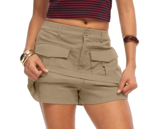 HiMONE Womens Casual Cargo Skort Mini Skirt with Built in Shorts High Waist Utility Street Style Skort(Coffee Gray-XL) - Image 1