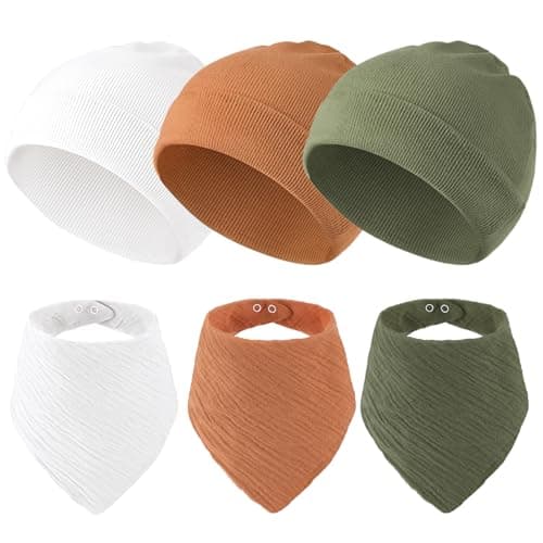 Sofier Baby Hats and Muslin Bibs Baby Beanies for Unisex Newborn Infant 0-6 Months Boys Girls Gift Set(US, Age, 0 Months, 6 Months, Green) - Image 1