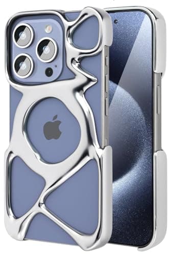 Angry miao AM Emptiness iPhone 15 Pro Max Case Matte Sliver, Ultra-Light 23g Clear PC Case with Hollow Frame for Better Heat Dissipation, Shock-Resistant Protection, MagSafe Compatible