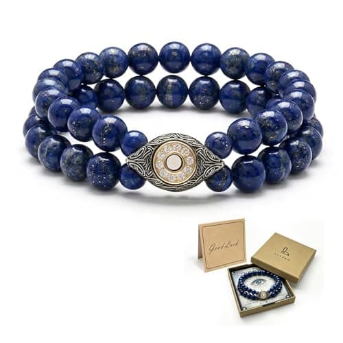 Evil Eye Bracelets for Men, 8MM Black Obsidian Lapis Lazuli Tiger Eye Stretch Beaded Protection Bracelet Guardian Jewelry Gifts with Meaning Card Meaningful Gift for Him (Birthday/Graduation/New Job) - Image 1