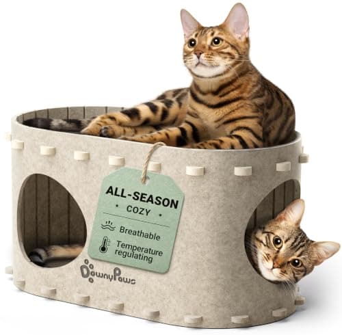 DownyPaws Cat House for Indoor Cats, Cat Bed Cave for Multiple & Large Cats Up to 22 Lbs, Scratch Resistant, Foldable Peekaboo Kitten Caves Tunnel Enclosed Bed, PeekaPurr, Cream