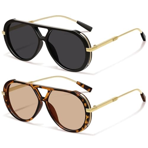 YMRFW Retro Gold Aviator Sunglasses for Women Men Large Frame 70s Trendy Vintage Style UV Protection Sun Glasses - Image 1