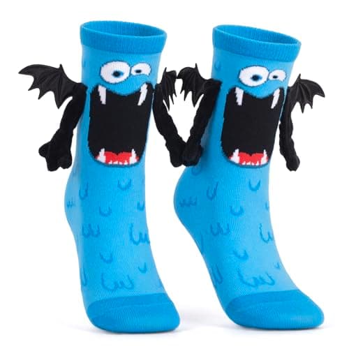 Crazy Socks for Kids Toddler - Silly Socks with Funny Monster Design & 3D Wings, Wacky Novelty Crew Socks for Crazy Sock Day (Blue) - Image 1