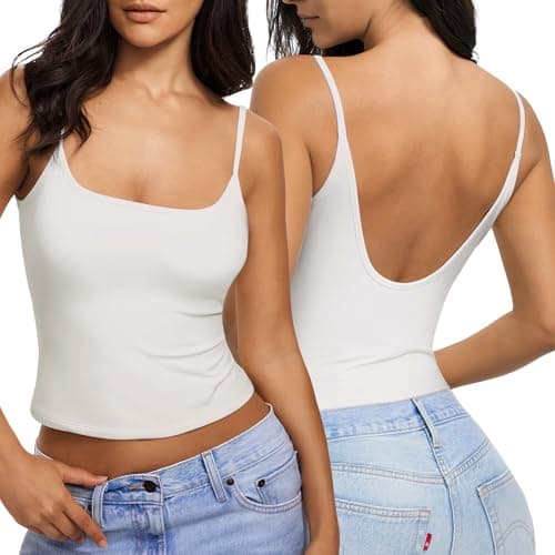 SuperArugoo Women’s Open Back Crop Tank Top Spaghetti Strap Square Neck Cami Y2K Going Out Summer Tops - Image 1